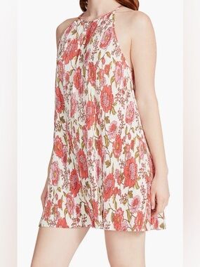 NWOT Steve Madden Ada Floral Plissé Halter Trapeze Mini Dress Small